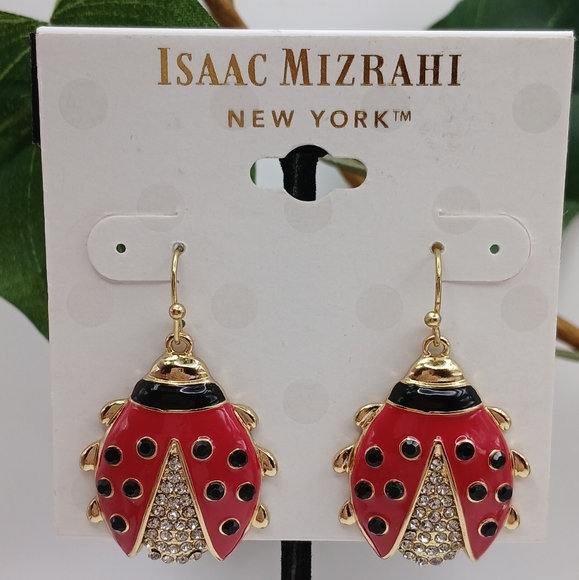 Ladybug Earrings Crystals, Red And Black Isaac Mizrahi NWT - Picture 2 of 8